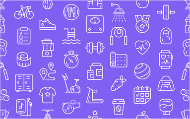 Seamless pattern with Fitness Icons. Minimal thin line web icon set. Collection icons fitness, gym and health care. Outline icons collection