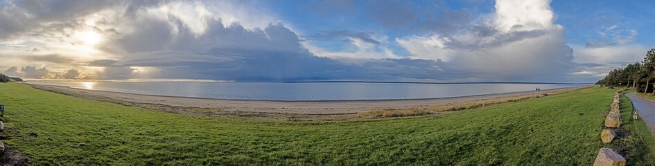 Panorama over the beach in Stillingen bay in Denmark during the day