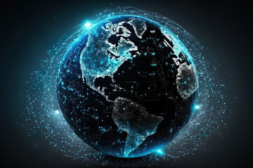 Global network connection Blue idea of globe Earth global map. Generative AI