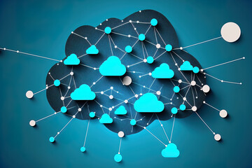 network data cloud against a blue background. Generative AI