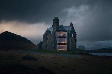 Obraz premium 3d render styled conceptional illustration of a modern minimalist cozy house