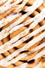 Close up of glazed cinnamon roll