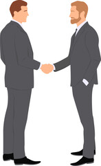 Two men wearing in business suits shaking hands.  Transparent background. Vector illustration