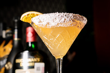 delicious and refined cocktail in a bar counter