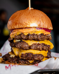 five meat burger with cheese