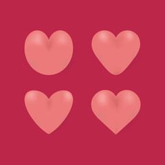 set of 3d realistic pink heart love shape symbol