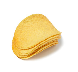 Round potato chips with paprika isolated on white background