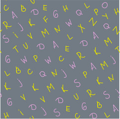 seamless pattern. Alphabet on a gray background, letters, vector
