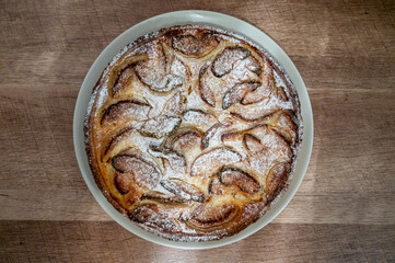 Tasty sweet French dessert, baked apple cake, Normandy region, France