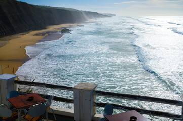 Magoito Beach, beautiful sandy beach on Sintra coast, Lisbon district, Portugal, part of...