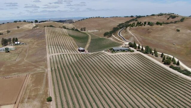 California Wine Country Paso Robles Vineyard Aerial Shot Rotate L House