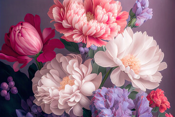 Beautiful flowers in retro style. AI generated image.