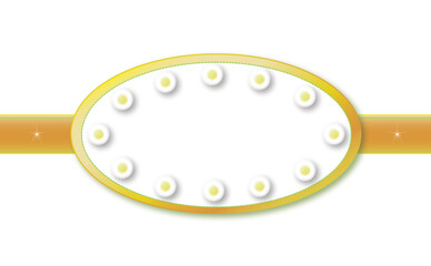 Illustration of a banner with a label with daisy flowers. Floral label, the sticker is oval on the ribbon. Format vector and jpg, isolated.