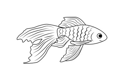 Fish. Aquarium fish. Coloring page.Black and white fish. Vector