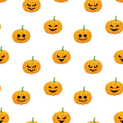 Jack o Lantern. Halloween seamless pattern with pumpkin. Cartoon, flat, vector