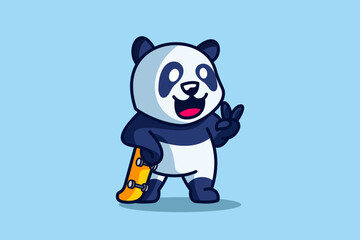cute panda playing skateboard