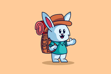 Cute bunny on an adventure with camping gear