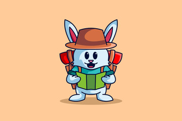 Cute bunny on an adventure with camping gear