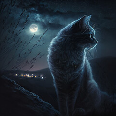 Black cat in the night. Computer generated image. 