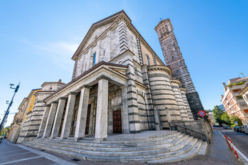 Fototapeta na wymiar The Santuario Nostra Signora della Vittoria Cathedral, dedicated to the fallen soldiers of the First World War in the city of Lecco, Italy, on the shores of Lake Como