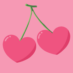 pink heart shape cherry vector