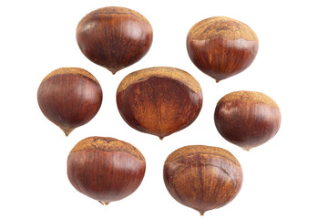 Multiple Whole Chestnuts on a Transparent Background
