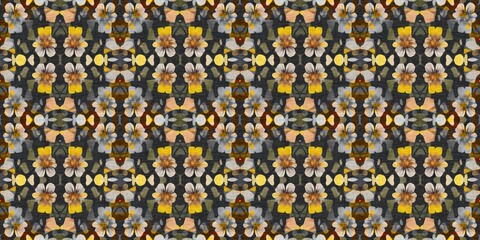 Wildflower rustic damask seamless border. Geometric antique floral for vintage decorative edging. Cottagecore fashion repeat ribbon.
