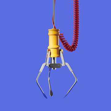 Robotic arm with cable on blue background