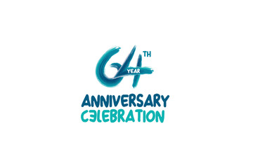 64th, 64 years, 64 year anniversary celebration fun style logotype. anniversary white logo with green blue color isolated on white background, vector design for celebrating event