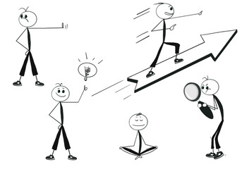 Fototapeta na wymiar set of different funny characters. stick figures. concept of business, wellbeing at work personal growth. Image for slideshow and teaching aid. vector.