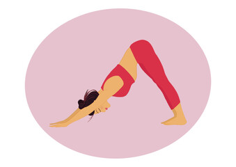 beautiful illustration of a yogi woman in pink doing a yoga pose. Zen and harmony concept. For website decor, fitness room, zen decor poster.