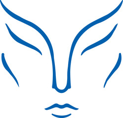 Human face with blue lines on white background