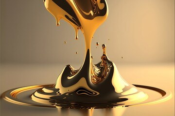 liquid gold metal being poured, splashing, high resolution, background close-up 3d illustration 