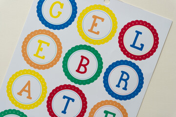 stickers with the letters that (at some point in time...) read celebrate