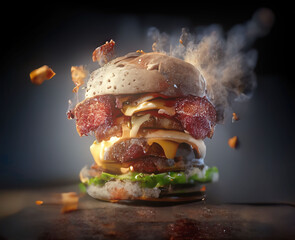 Exploding Bacon Cheeseburger - 557614917