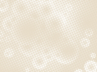 White dots on beige background. Pastel pop art backdrop. Whimsical spotted texture. Polka dots pattern with optical illusion.Raster illustration