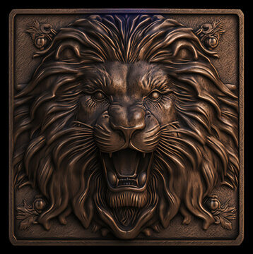 Aggressive metal lion generated by generative AI