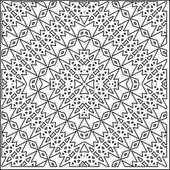 Stylish texture with figures from lines.
Abstract geometric black and white pattern for web page, textures, card, poster, fabric, textile. Monochrome graphic repeating design.