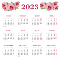 Calendario 2023 con flores español - obrazy, fototapety, plakaty