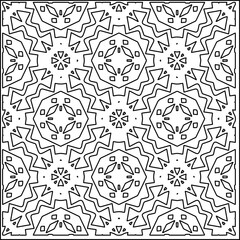 Stylish texture with figures from lines.
Abstract geometric black and white pattern for web page, textures, card, poster, fabric, textile. Monochrome graphic repeating design. 