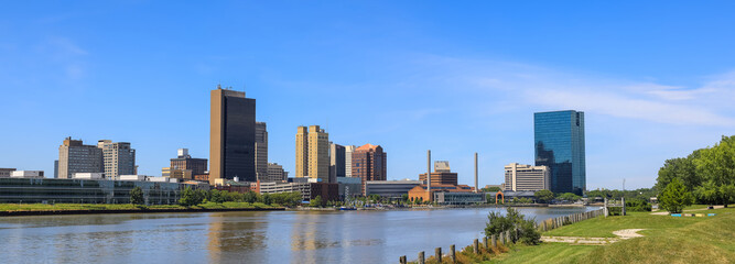 Fototapeta na wymiar View of downtown Toledo skyline in Ohio, USA seen across Maumee River