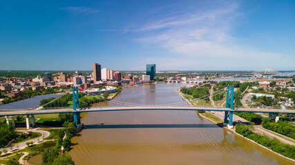 The Anthony Wayne bridge in downtown Toledo, Ohio, USA, is a famous landmark in Toledo city. - obrazy, fototapety, plakaty
