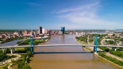 Fotobehang The Anthony Wayne bridge in downtown Toledo, Ohio, USA, is a famous landmark in Toledo city. © SNEHIT PHOTO