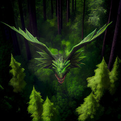 dragon flying over a forest - generative AI