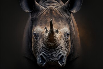 Obraz premium Close up portrait of a Rhino. Generative AI.