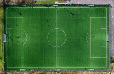 Football pitch aerial view from high above