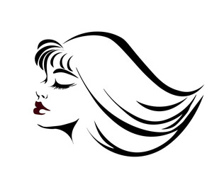 woman with hair. Women long hair style icon, logo women on white background