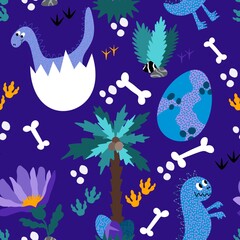 Cartoon animals seamless dinosaur monsters dragon eggs pattern for wrapping paper and kids clothes print