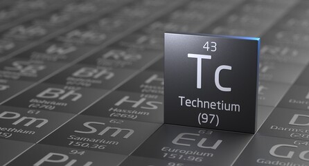 Technetium element periodic table, metal mining 3d illustration