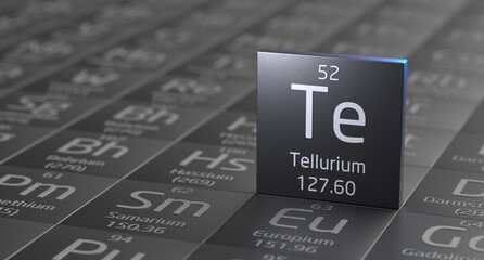 Tellurium element periodic table, metal mining 3d illustration